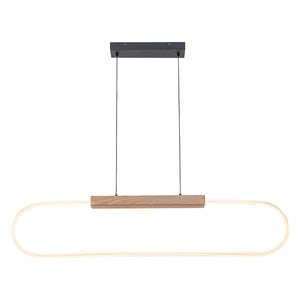 47.24 po. Suspension linéaire DEL intégrée moderne noire à 1 lumière avec accent en bois pour îlot de cuisine