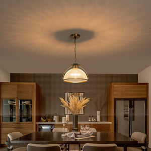 Suspension dôme en laiton pour îlot de cuisine ou salle à manger, 1 lumière, au design industriel avec abat-jour en verre transparent