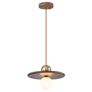 Suspension moderne 1 lumière or et bois, 25 W, avec abat-jour sphérique en verre blanc, pour chambre à coucher