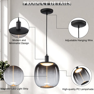 Suspension LED intégrée dimmable moderne 1 lumière de 10 watts avec abat-jour tambour pour îlot de cuisine
