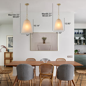 1-Light Modern Gold Bell Shaped Chandelier Hanging Light with Champagne-Colored Glass Shade for Dining Room