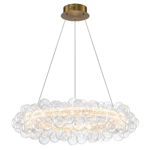 1-Leuchtgoldene moderne runde Kugel-Kristall-LED-Pendelleuchte, dimmbar, mit Glasblasen