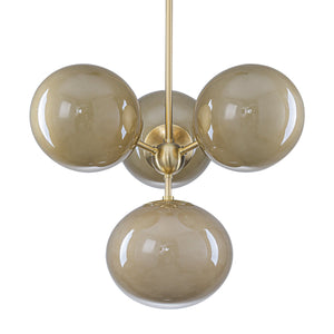 Lustre grappe Mid-Century Modern or à 4 ou 7 lumières avec abat-jour globes en verre couleur café