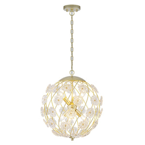 Lustre cage globe moderne en métal doré à 6 lumières avec abat-jour en verre en forme de fleur pour salon, salle à manger, chambre à coucher