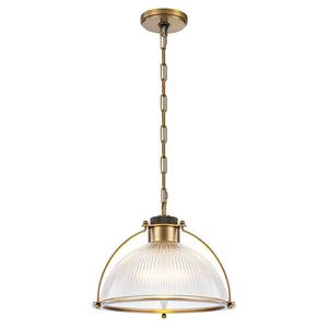 Suspension dôme en laiton pour îlot de cuisine ou salle à manger, 1 lumière, au design industriel avec abat-jour en verre transparent