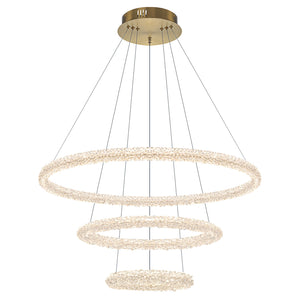 3-flammiger moderner Ring-Kronleuchter in Gold, dimmbar, integrierte LED, mehrstufige Pendelleuchte mit Kristall für das Esszimmer
