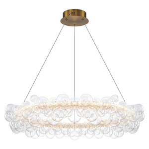 1-Leuchtgoldene moderne runde Kugel-Kristall-LED-Pendelleuchte, dimmbar, mit Glasblasen