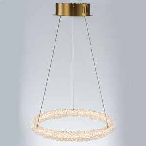 1-flammige moderne goldene Metallring-Kristall-LED-Pendelleuchte, dimmbarer Kronleuchter für Esszimmer