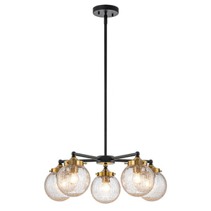 Lustre moderne en forme de branche noire à 5 lumières de 22,44 po avec abat-jour en verre craquelé transparent pour îlot de cuisine, salon