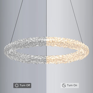 1-flammige moderne goldene Metallring-Kristall-LED-Pendelleuchte, dimmbarer Kronleuchter für Esszimmer