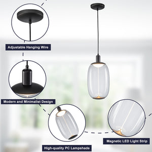 Suspension LED intégrée dimmable moderne 1 lumière de 10 watts avec abat-jour tambour pour îlot de cuisine
