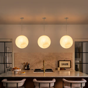 Suspension Globe Moderne Chromé avec Abat-jour en Verre Bulle Blanc pour Îlot de Cuisine, Salle à Manger