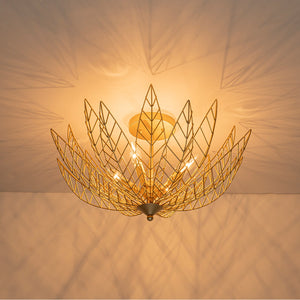 26 Zoll 4-flammige moderne luxuriöse goldfarbene halbeinbaubare Deckenleuchte mit Metallblätterschirm