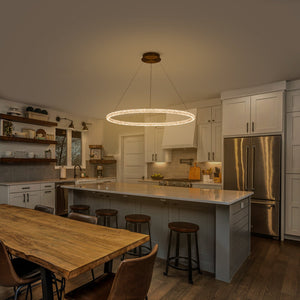 1-flammige moderne goldene Metallring-Kristall-LED-Pendelleuchte, dimmbarer Kronleuchter für Esszimmer