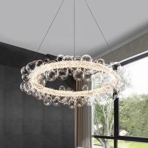 1-Leuchtgoldene moderne runde Kugel-Kristall-LED-Pendelleuchte, dimmbar, mit Glasblasen