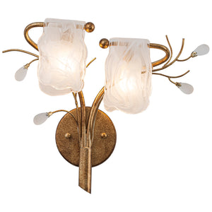 Applique murale 2 lumières or antique de 40,9 cm avec abat-jour en verre dépoli, luminaire mural pour chambre ou salon