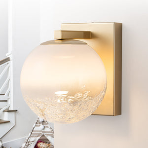 Applique murale DEL intégrée, sphérique, moderne, dorée, à 1 lumière, de 15 cm, avec abat-jour en verre blanc pour salle de bain et couloir