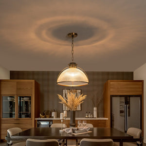 Suspension dôme en laiton pour îlot de cuisine ou salle à manger, 1 lumière, au design industriel avec abat-jour en verre transparent