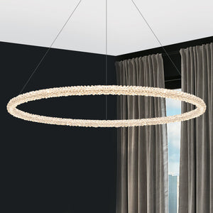 1-flammige moderne goldene Metallring-Kristall-LED-Pendelleuchte, dimmbarer Kronleuchter für Esszimmer