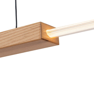47.24 po. Suspension linéaire DEL intégrée moderne noire à 1 lumière avec accent en bois pour îlot de cuisine