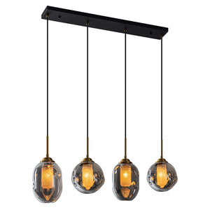 Suspension linéaire moderne noire à 4 lumières de 38,6 po avec abat-jour en verre à 2 niveaux pour îlot de cuisine