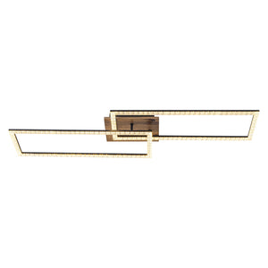2-Light 40.55 in. Modern Black and Wood Dimmable Integrated LED Flush Mount Ceiling Light