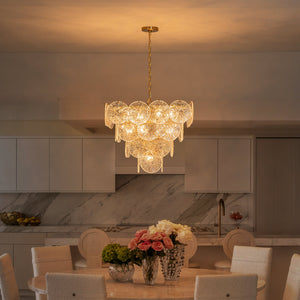 Lustre de salon moderne doré de 61 cm à 13 lumières avec abat-jour en verre transparent texturé en forme de pétales