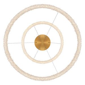 2-flammiger moderner Kronleuchter in Gold mit doppelten Ringen, dimmbar, integrierte LED, mehrstufige Pendelleuchte mit Kristall für Esszimmer