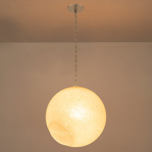 Suspension Globe Moderne Chromé avec Abat-jour en Verre Bulle Blanc pour Îlot de Cuisine, Salle à Manger