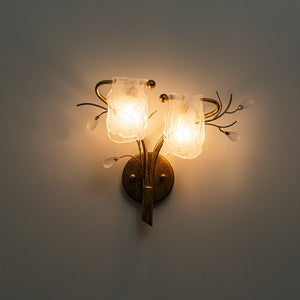 Applique murale 2 lumières or antique de 40,9 cm avec abat-jour en verre dépoli, luminaire mural pour chambre ou salon