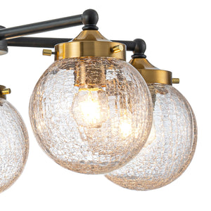 Lustre moderne en forme de branche noire à 5 lumières de 22,44 po avec abat-jour en verre craquelé transparent pour îlot de cuisine, salon