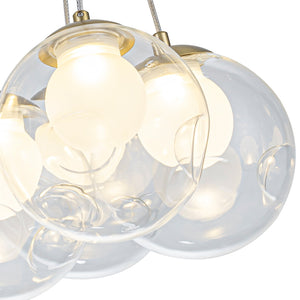 7-flammiger moderner Sputnik Cluster LED-Kronleuchter in Gold mit klaren Glaskugelschirmen für das Wohnzimmer