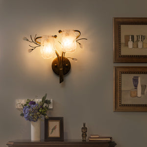 Applique murale 2 lumières or antique de 40,9 cm avec abat-jour en verre dépoli, luminaire mural pour chambre ou salon