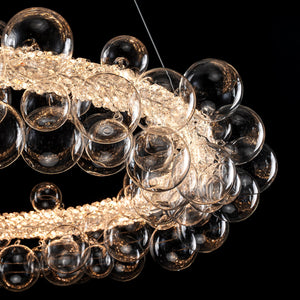 1-Leuchtgoldene moderne runde Kugel-Kristall-LED-Pendelleuchte, dimmbar, mit Glasblasen