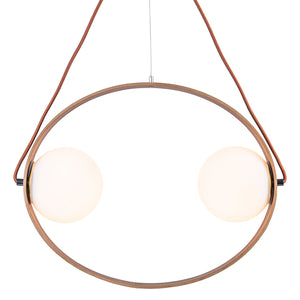 Suspension ovale moderne 2 lumières 20 po en noyer avec globes en verre blanc pour salle à manger, îlot de cuisine