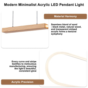 47.24 po. Suspension linéaire DEL intégrée moderne noire à 1 lumière avec accent en bois pour îlot de cuisine