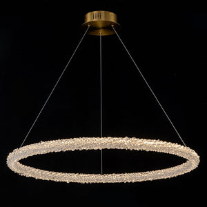 1-flammige moderne goldene Metallring-Kristall-LED-Pendelleuchte, dimmbarer Kronleuchter für Esszimmer