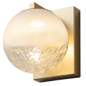 Applique murale DEL intégrée, sphérique, moderne, dorée, à 1 lumière, de 15 cm, avec abat-jour en verre blanc pour salle de bain et couloir