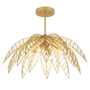 26 Zoll 4-flammige moderne luxuriöse goldfarbene halbeinbaubare Deckenleuchte mit Metallblätterschirm