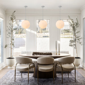 Suspension Globe Moderne Chromé avec Abat-jour en Verre Bulle Blanc pour Îlot de Cuisine, Salle à Manger