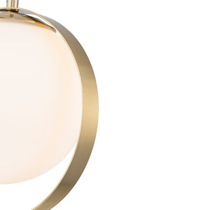Suspension LED moderne Mid-Century en laiton avec anneau, 1 lumière, 8 W, globe en verre blanc, 25 cm (9,84 po)