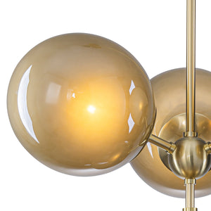 Lustre grappe Mid-Century Modern or à 4 ou 7 lumières avec abat-jour globes en verre couleur café