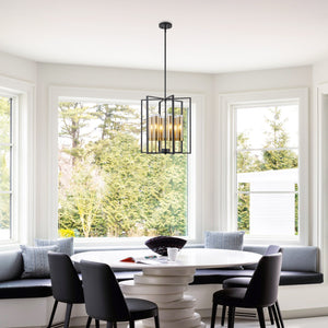Lustre géométrique industriel noir en fer à 6 ampoules de 45 cm (17,72 po) avec abat-jour en verre transparent pour îlot de cuisine, foyers, couloir