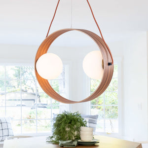 Suspension ovale moderne 2 lumières 20 po en noyer avec globes en verre blanc pour salle à manger, îlot de cuisine