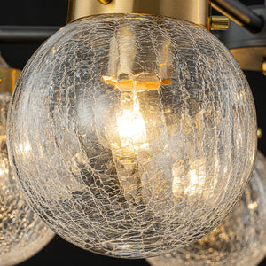 Lustre moderne en forme de branche noire à 5 lumières de 22,44 po avec abat-jour en verre craquelé transparent pour îlot de cuisine, salon