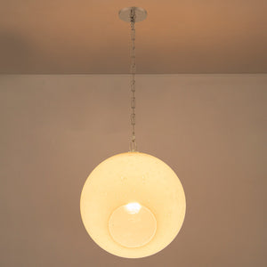 Suspension Globe Moderne Chromé avec Abat-jour en Verre Bulle Blanc pour Îlot de Cuisine, Salle à Manger