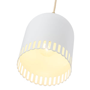 1-flammige Pendelleuchte aus goldfarbenem Eisen in halbkuppelförmigem Design mit mattweißem Metallschirm und Aushöhlungen für das Wohnzimmer
