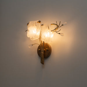 Applique murale 2 lumières or antique de 40,9 cm avec abat-jour en verre dépoli, luminaire mural pour chambre ou salon