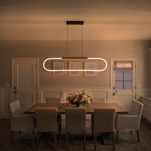 47.24 po. Suspension linéaire DEL intégrée moderne noire à 1 lumière avec accent en bois pour îlot de cuisine