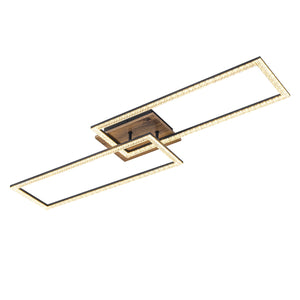 2-Light 40.55 in. Modern Black and Wood Dimmable Integrated LED Flush Mount Ceiling Light
